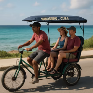 Bicitaxi coloré transportant des passagers dans les rues de Varadero